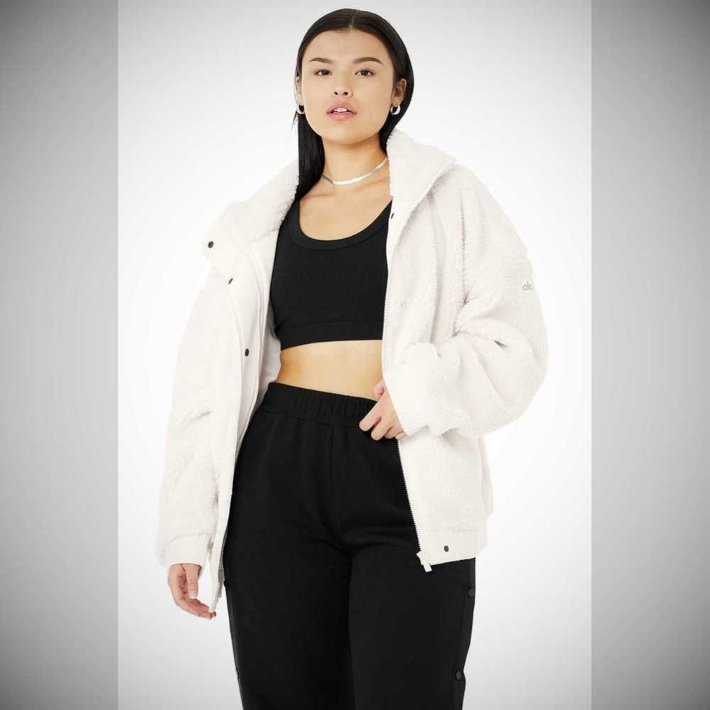 Alo Yoga Sherpa Varsity Jacke Damen Weiß | NJCPTV638