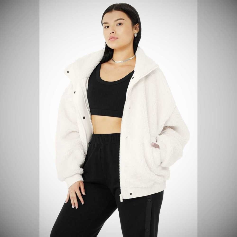 Alo Yoga Sherpa Varsity Jacke Damen Weiß | NJCPTV638