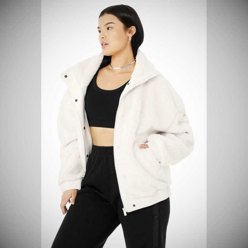 Alo Yoga Sherpa Varsity Jacke Damen Weiß | NJCPTV638