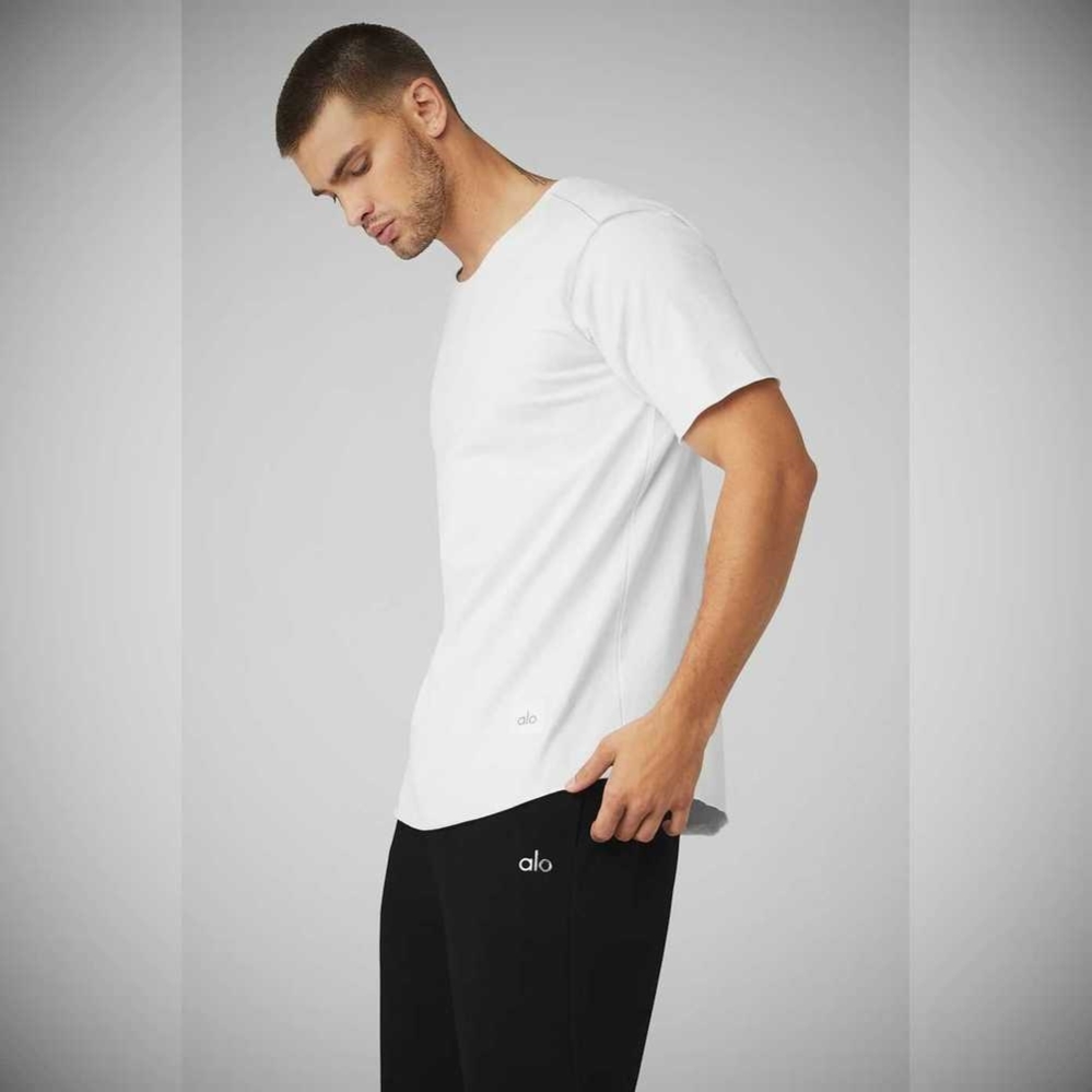 Alo Yoga Society Crewneck Tee Short Sleeve Herren Weiß | JXRZWV102