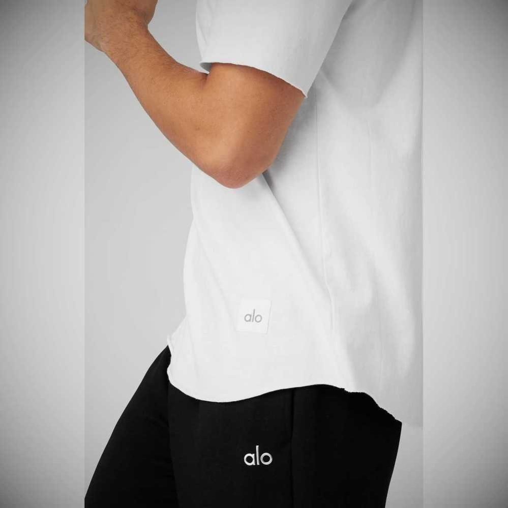 Alo Yoga Society Crewneck Tee Short Sleeve Herren Weiß | JXRZWV102