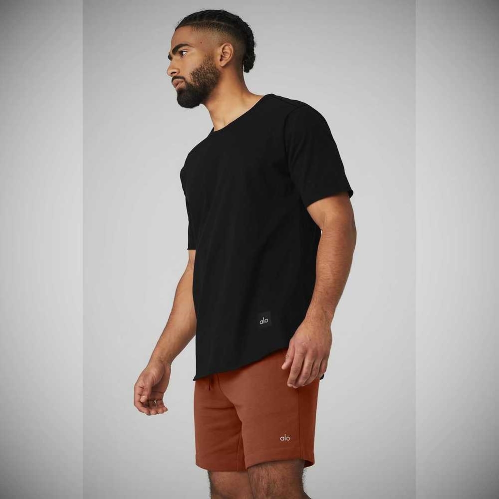 Alo Yoga Society Crewneck Tee Short Sleeve Herren Schwarz | UFGRZY349