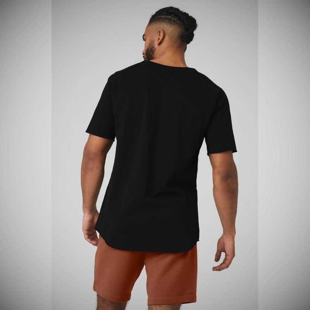 Alo Yoga Society Crewneck Tee Short Sleeve Herren Schwarz | UFGRZY349