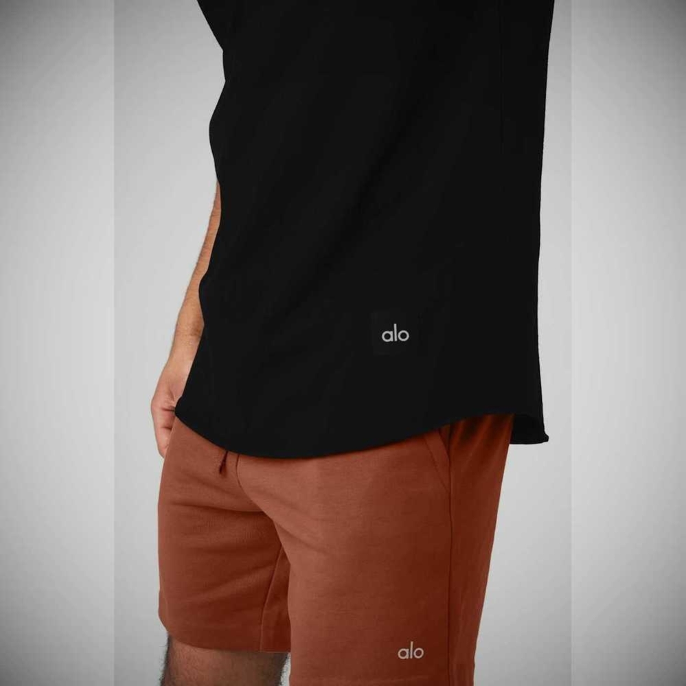 Alo Yoga Society Crewneck Tee Short Sleeve Herren Schwarz | UFGRZY349