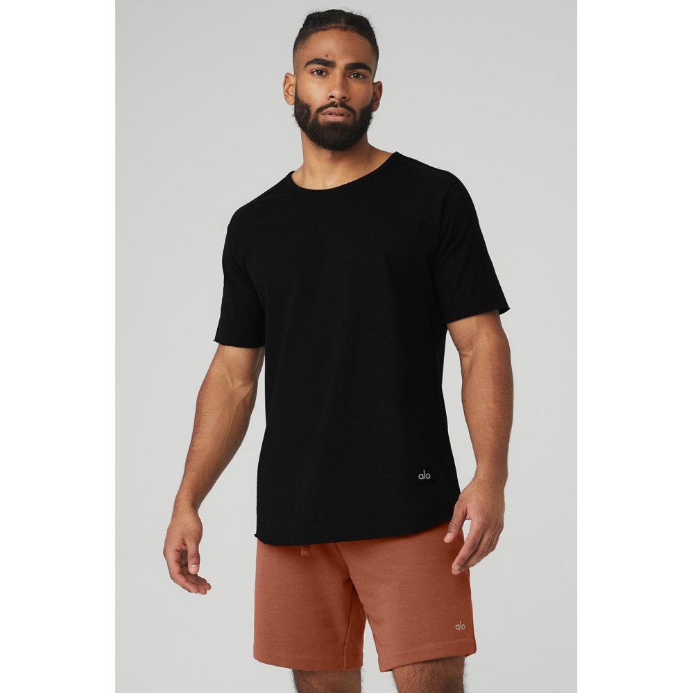 Alo Yoga Society Crewneck Tee Short Sleeve Herren Schwarz | UFGRZY349