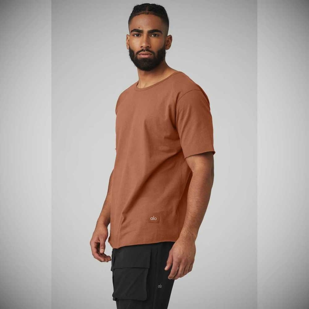 Alo Yoga Society Crewneck Tee Short Sleeve Herren Rust | WOQGIZ780