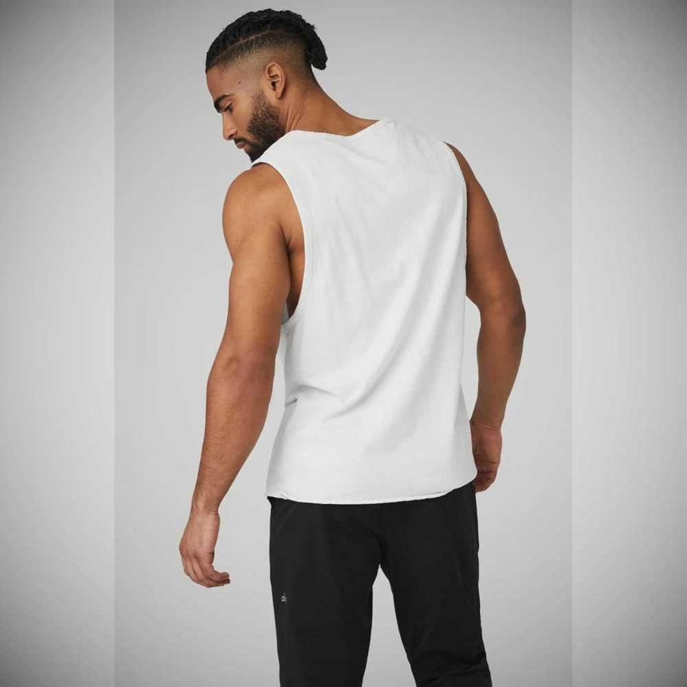 Alo Yoga Society Muskelshirt Herren Weiß | MXERPS583