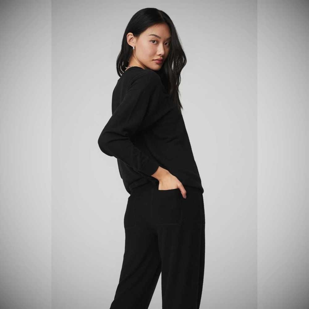 Alo Yoga Soho Pullover Damen Schwarz | HIAJVN712