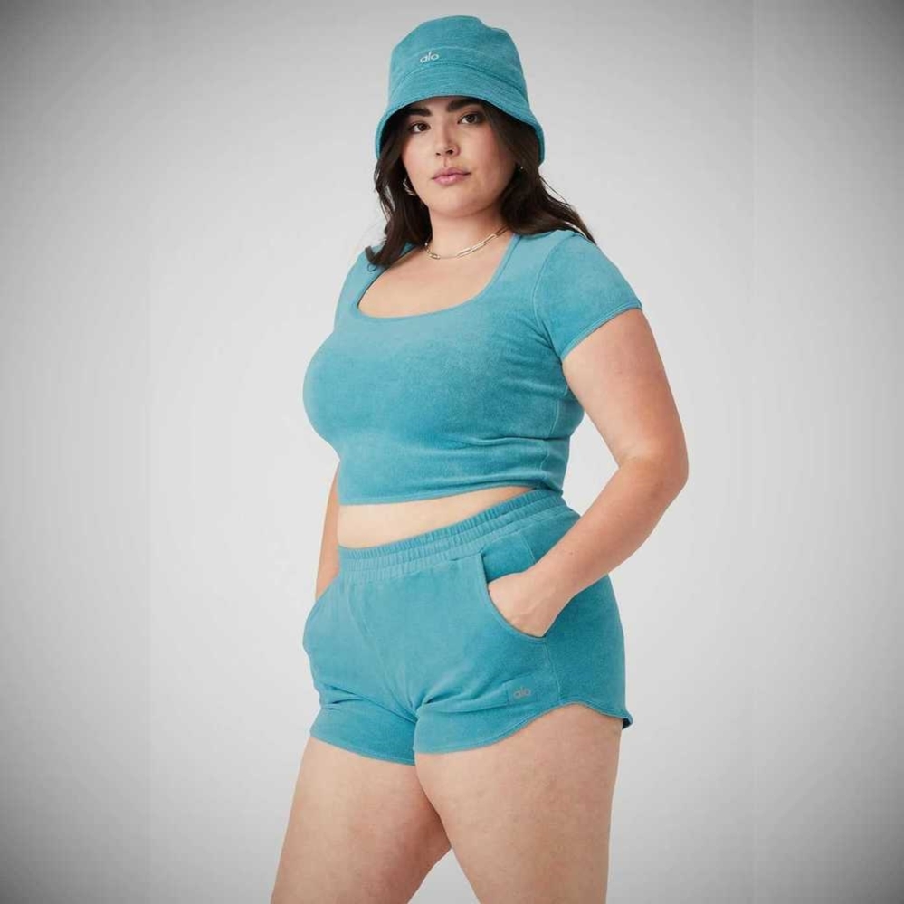 Alo Yoga Terry Beachside Short Sleeve Damen Blau | ZYSIDE589