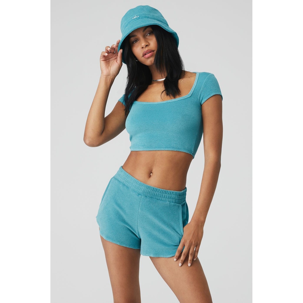 Alo Yoga Terry Beachside Short Sleeve Damen Blau | ZYSIDE589