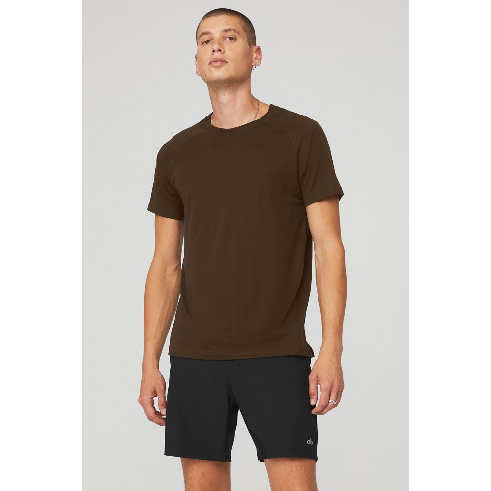 Alo Yoga The Triumph Crew Neck Tee Short Sleeve Herren Kaffee | IVAKOD850