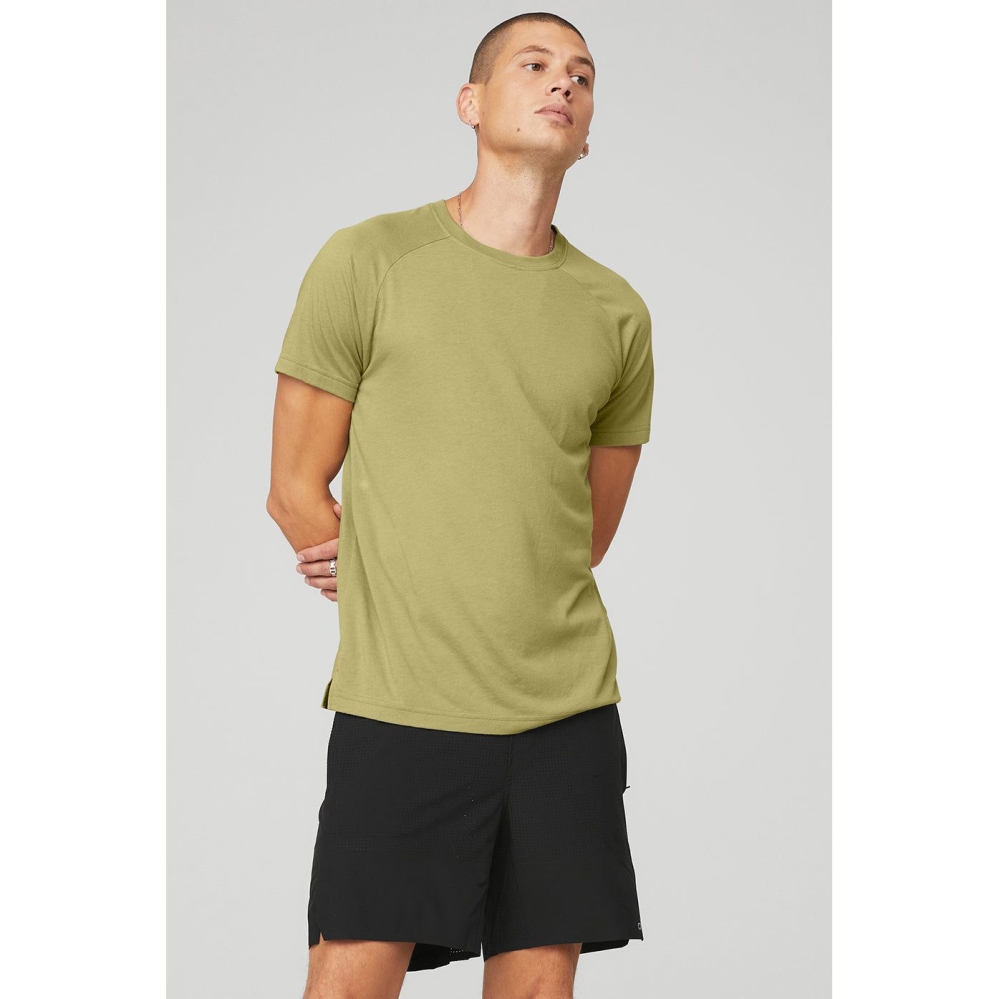 Alo Yoga The Triumph Crew Neck Tee Short Sleeve Herren Wasabi | JSOAWR723