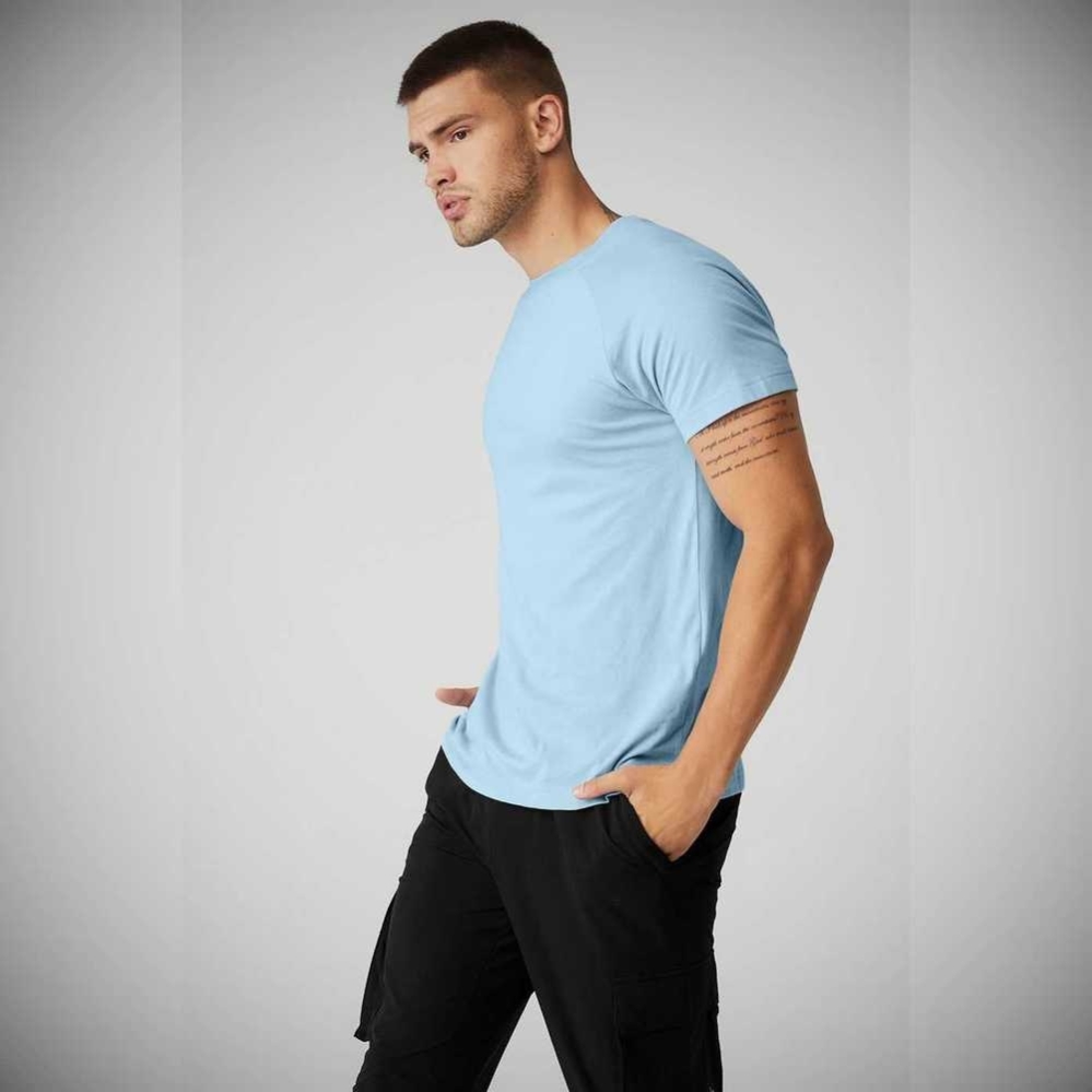 Alo Yoga The Triumph Crew Neck Tee Short Sleeve Herren Blau | RMKTHG950