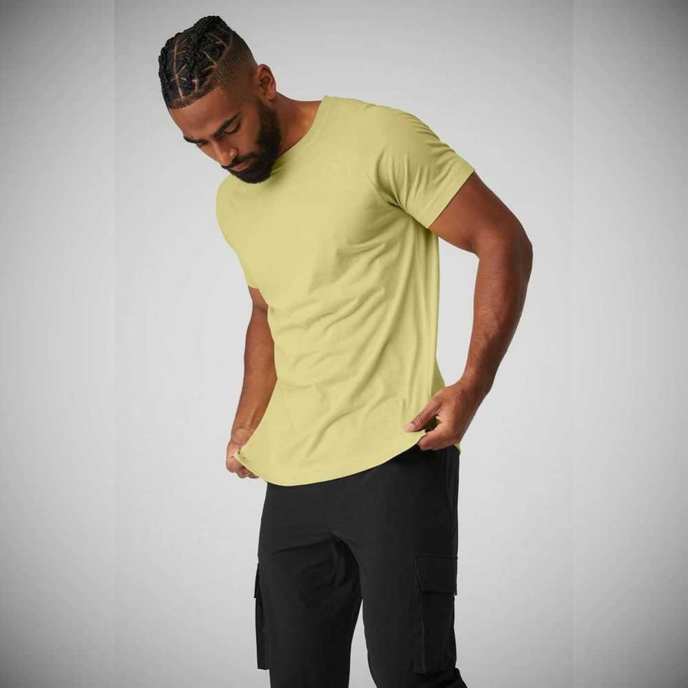 Alo Yoga The Triumph Crew Neck Tee Short Sleeve Herren Grau Gelb | YZGMNC190