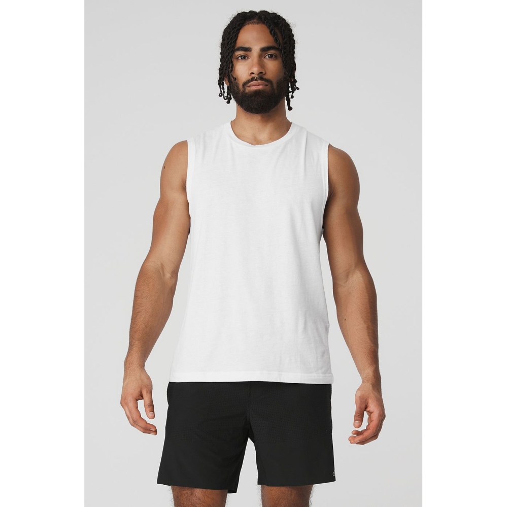 Alo Yoga The Triumph Muscle Muskelshirt Herren Weiß | NIJPAK021