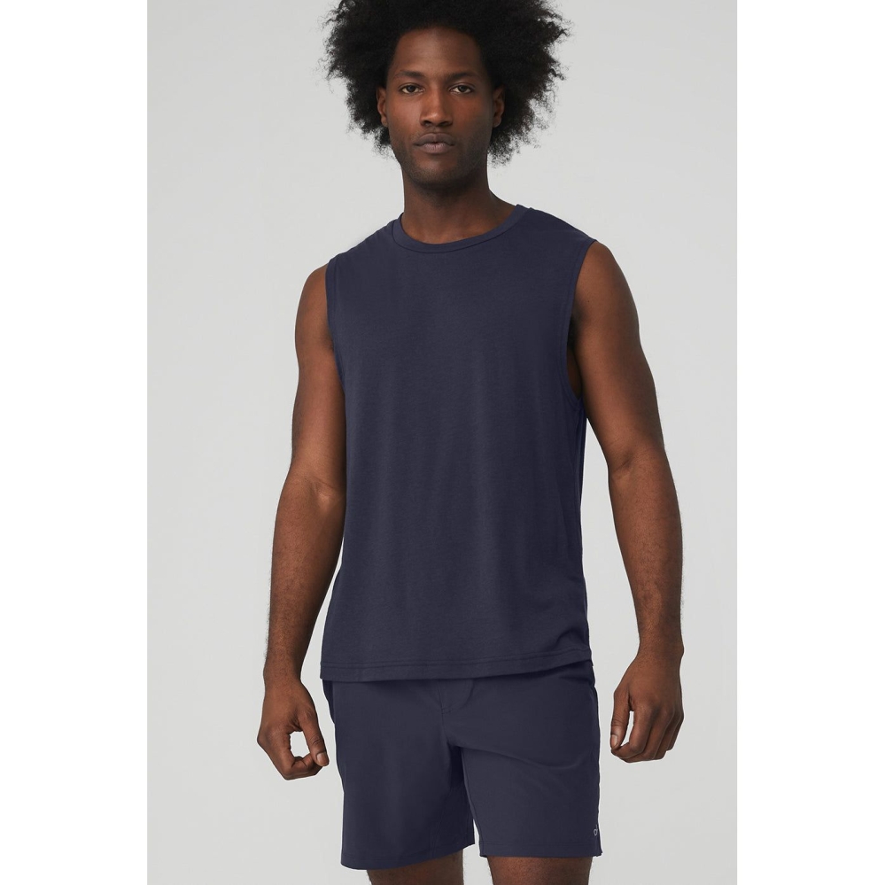 Alo Yoga The Triumph Muscle Muskelshirt Herren Navy | NXDLHW024