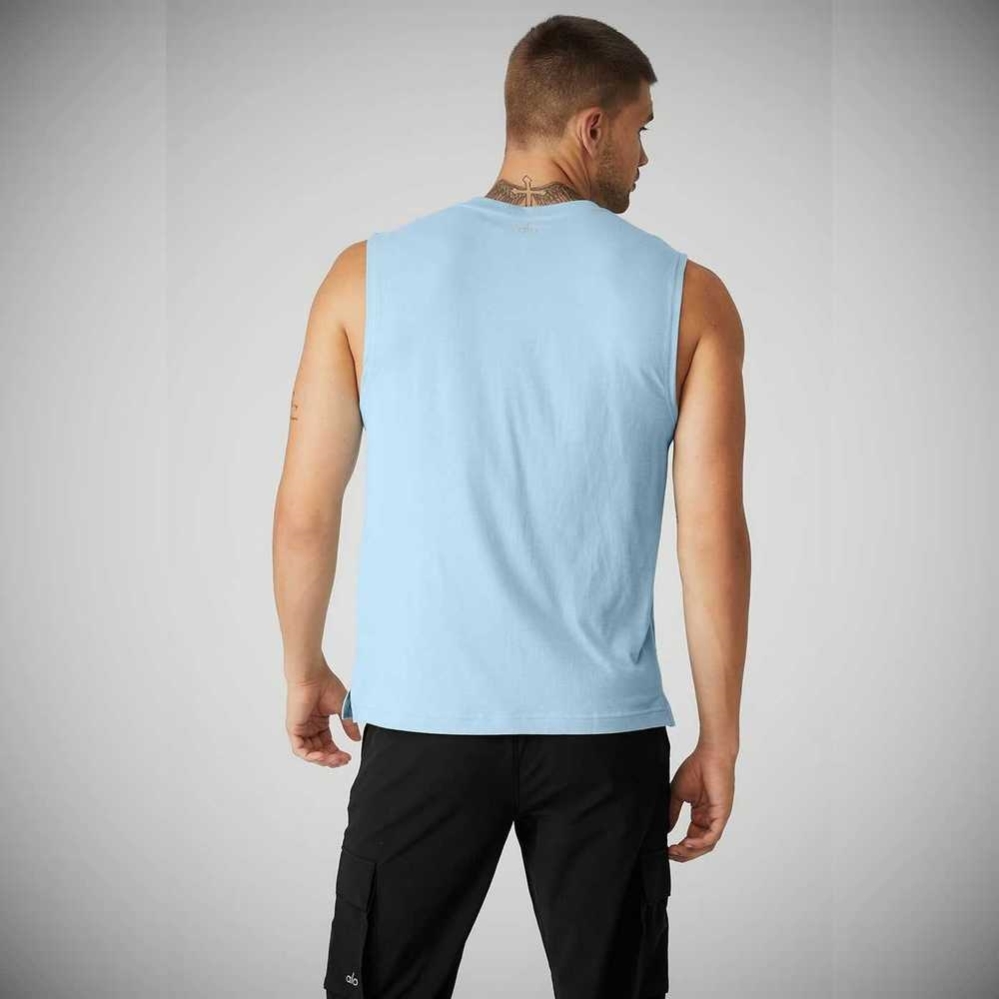 Alo Yoga The Triumph Muscle Muskelshirt Herren Blau | UMIKOG249