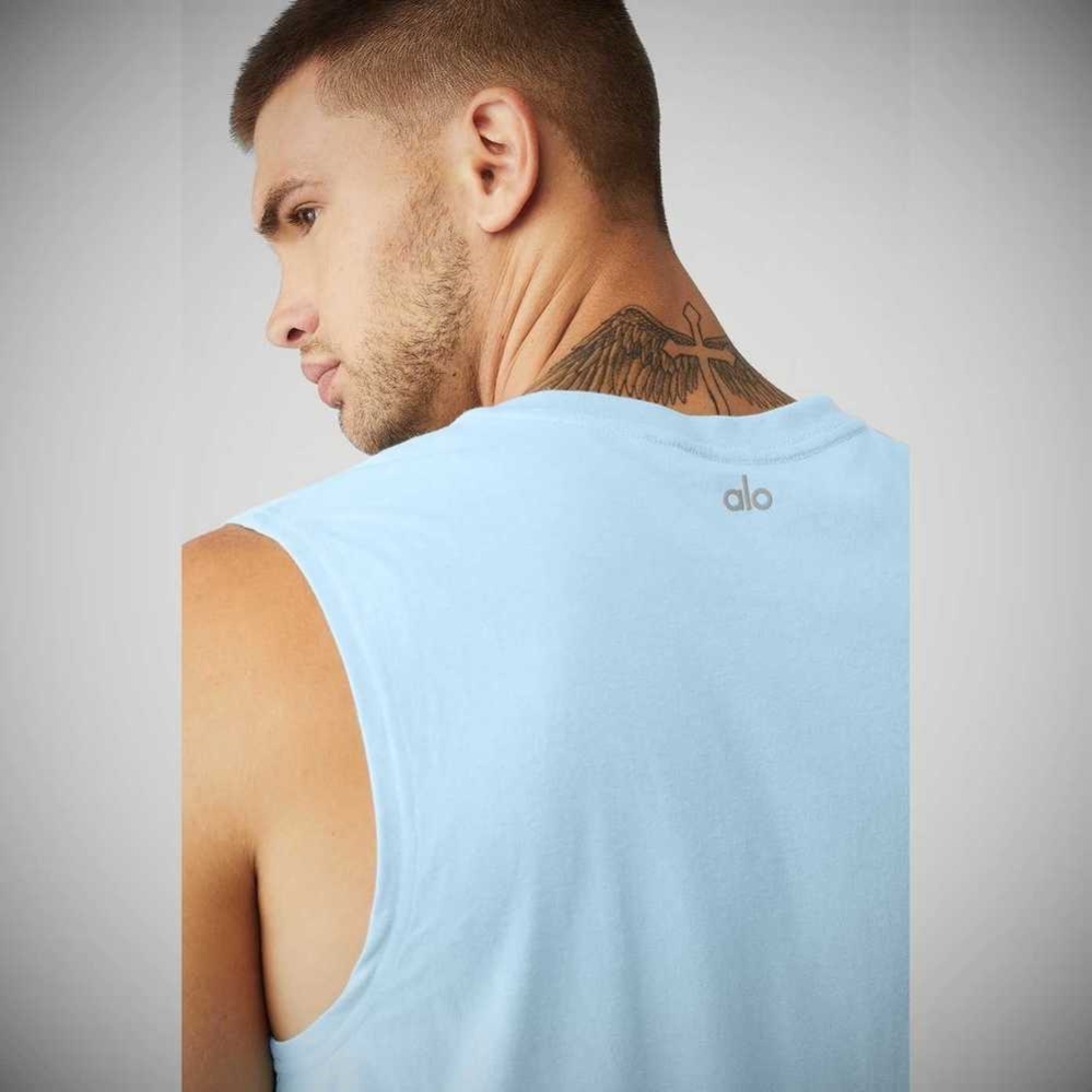 Alo Yoga The Triumph Muscle Muskelshirt Herren Blau | UMIKOG249