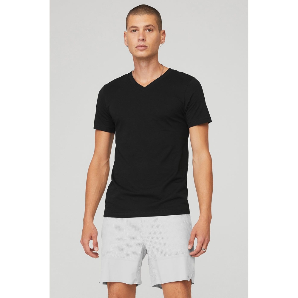 Alo Yoga The Triumph V-Neck Tee Short Sleeve Herren Schwarz | JVHEFC360