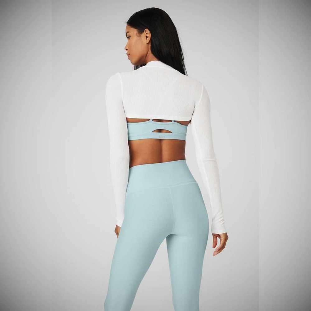 Alo Yoga Thrill Seeker Shrug Crop Tops Damen Weiß | MHNGUI692