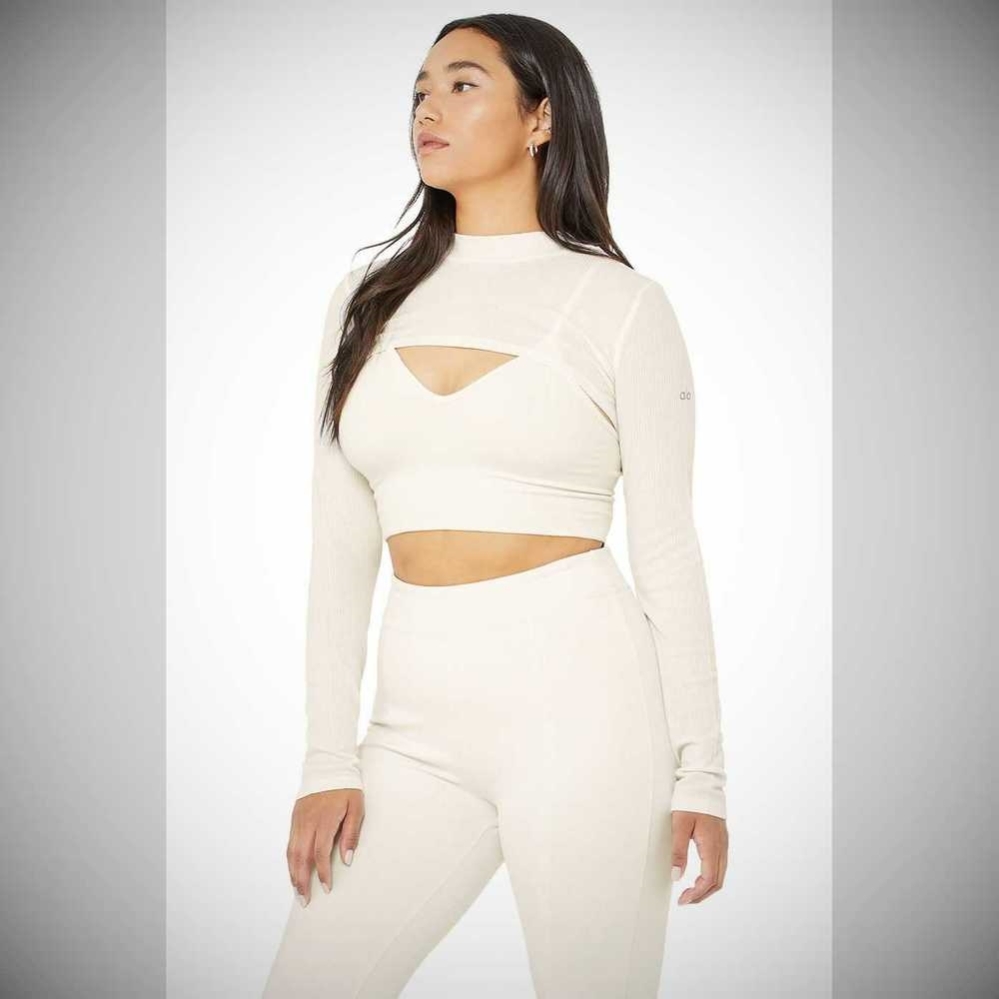 Alo Yoga Thrill Seeker Shrug Crop Tops Damen Weiß | RBVSEO195