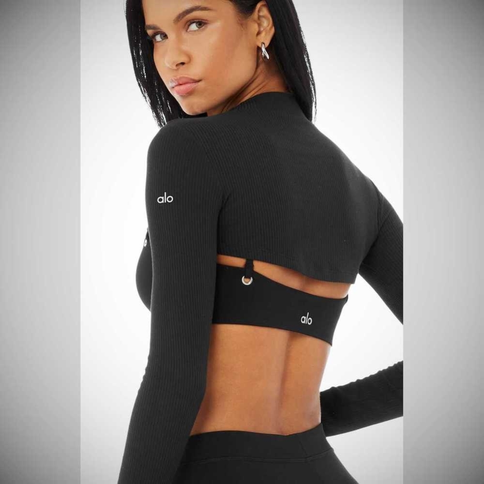 Alo Yoga Thrill Seeker Shrug Crop Tops Damen Schwarz | UAOPIN986