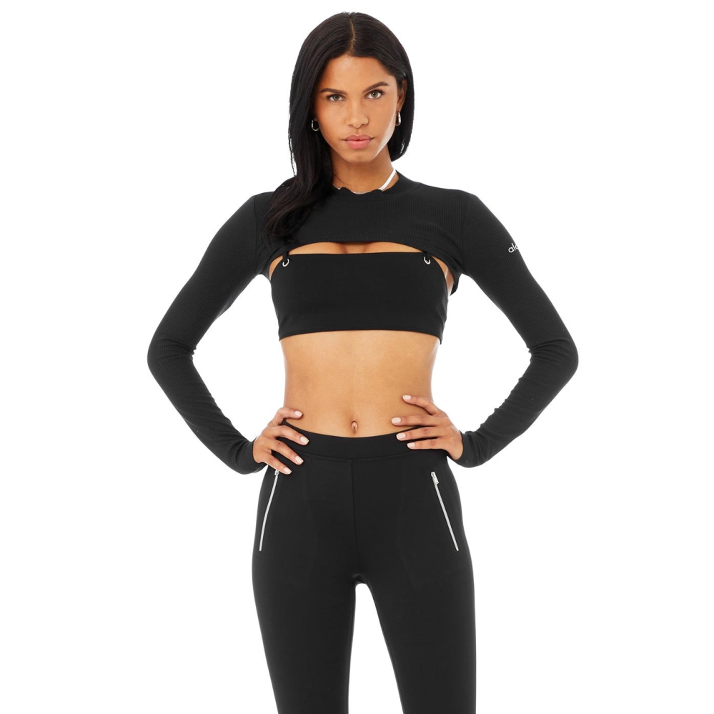 Alo Yoga Thrill Seeker Shrug Crop Tops Damen Schwarz | UAOPIN986