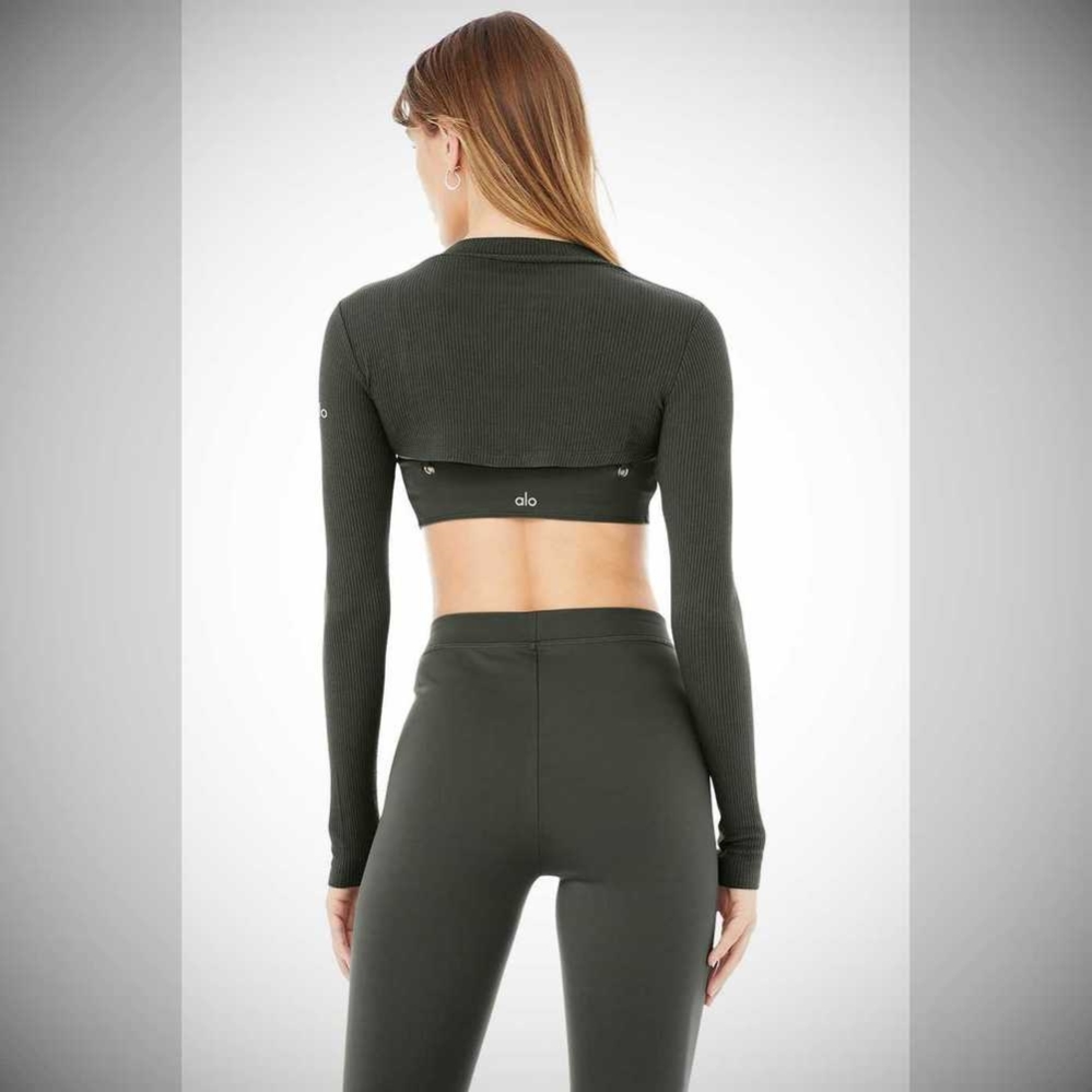 Alo Yoga Thrill Seeker Shrug Crop Tops Damen Dunkelgrün | UGLZEP197