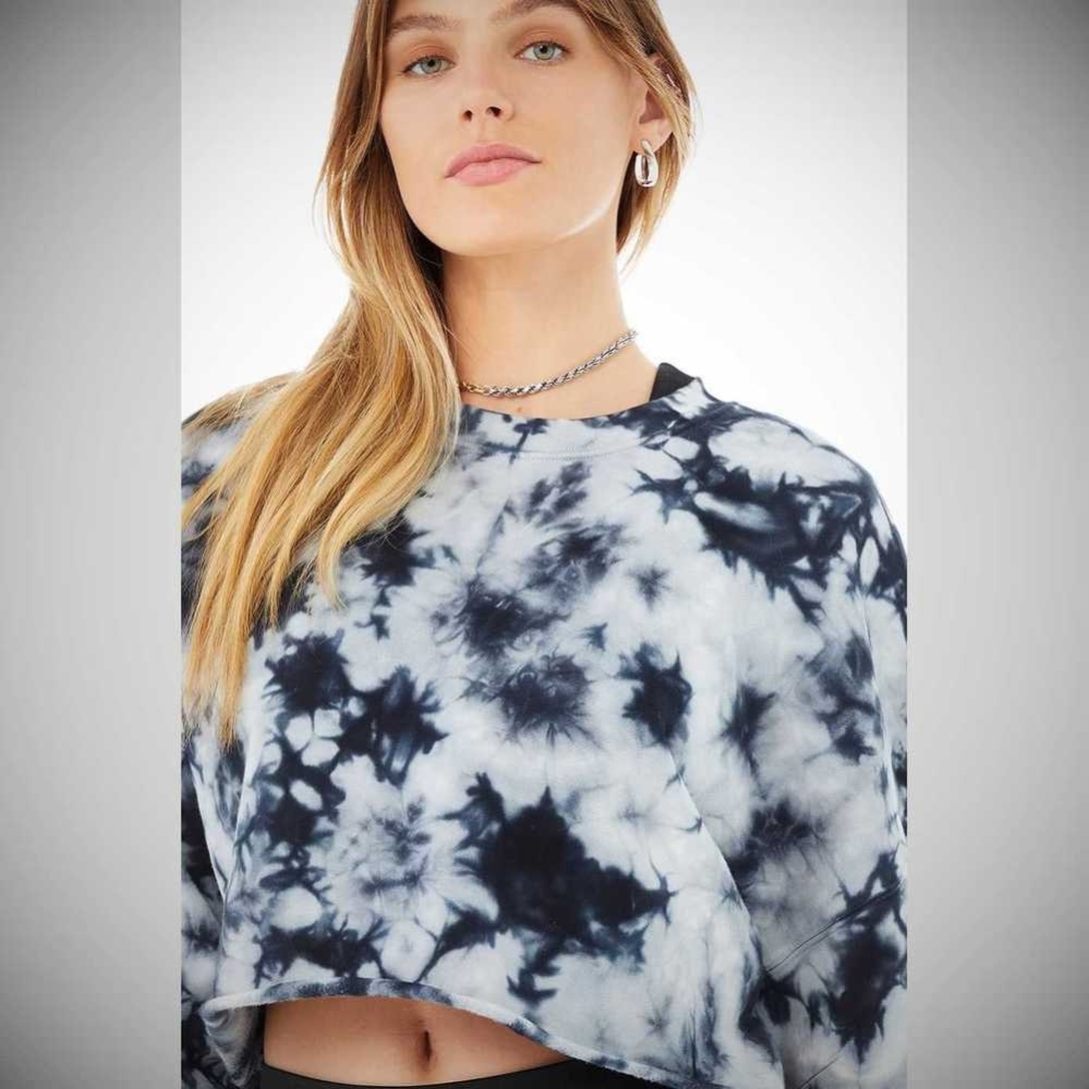 Alo Yoga Tie-Dye Extreme Crop Crew Neck Sweatshirts Damen Navy Grau | YDGUFK534