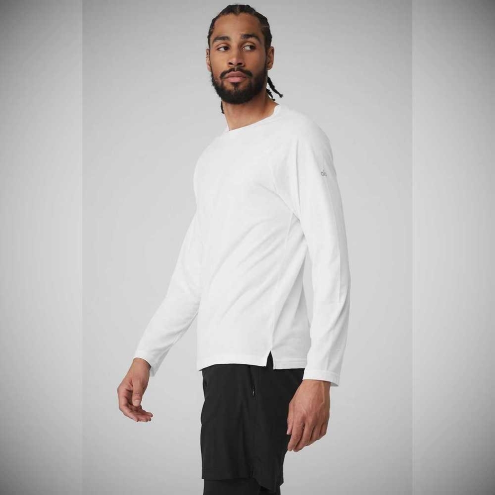 Alo Yoga Triumph Tee Long Sleeve Herren Weiß | HSRCFV423