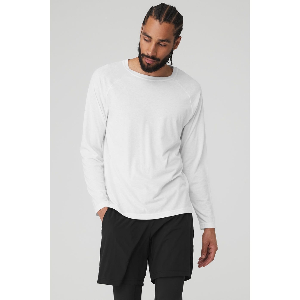 Alo Yoga Triumph Tee Long Sleeve Herren Weiß | HSRCFV423