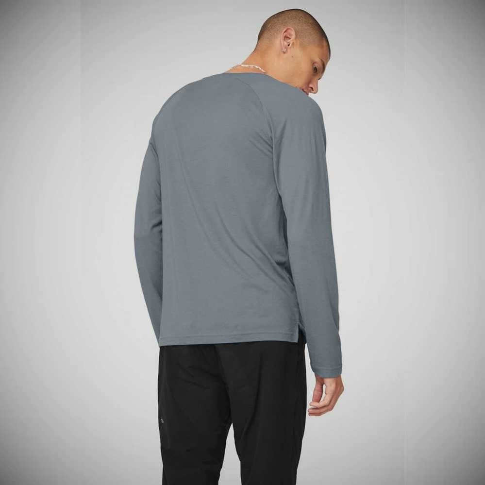 Alo Yoga Triumph Tee Long Sleeve Herren Blau | RLNCXI502