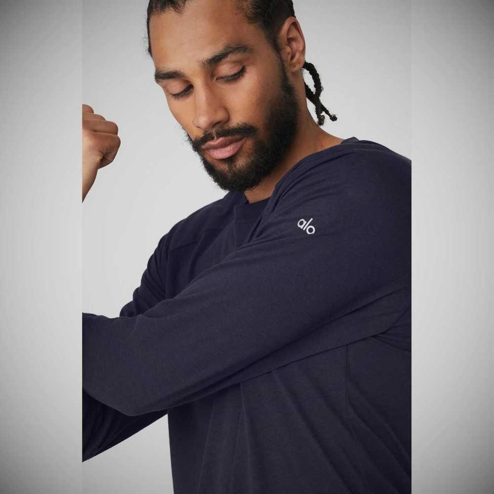 Alo Yoga Triumph Tee Long Sleeve Herren Navy | UHQKMB516