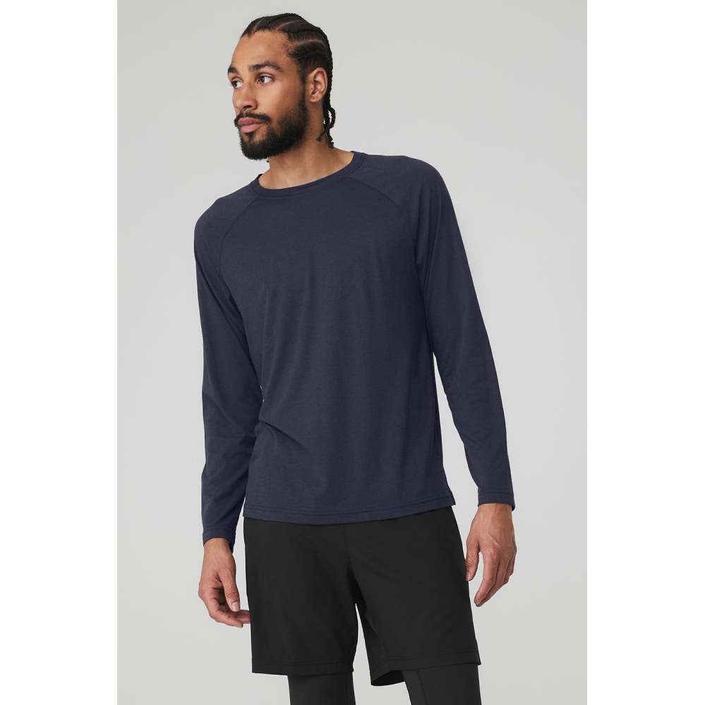 Alo Yoga Triumph Tee Long Sleeve Herren Navy | UHQKMB516