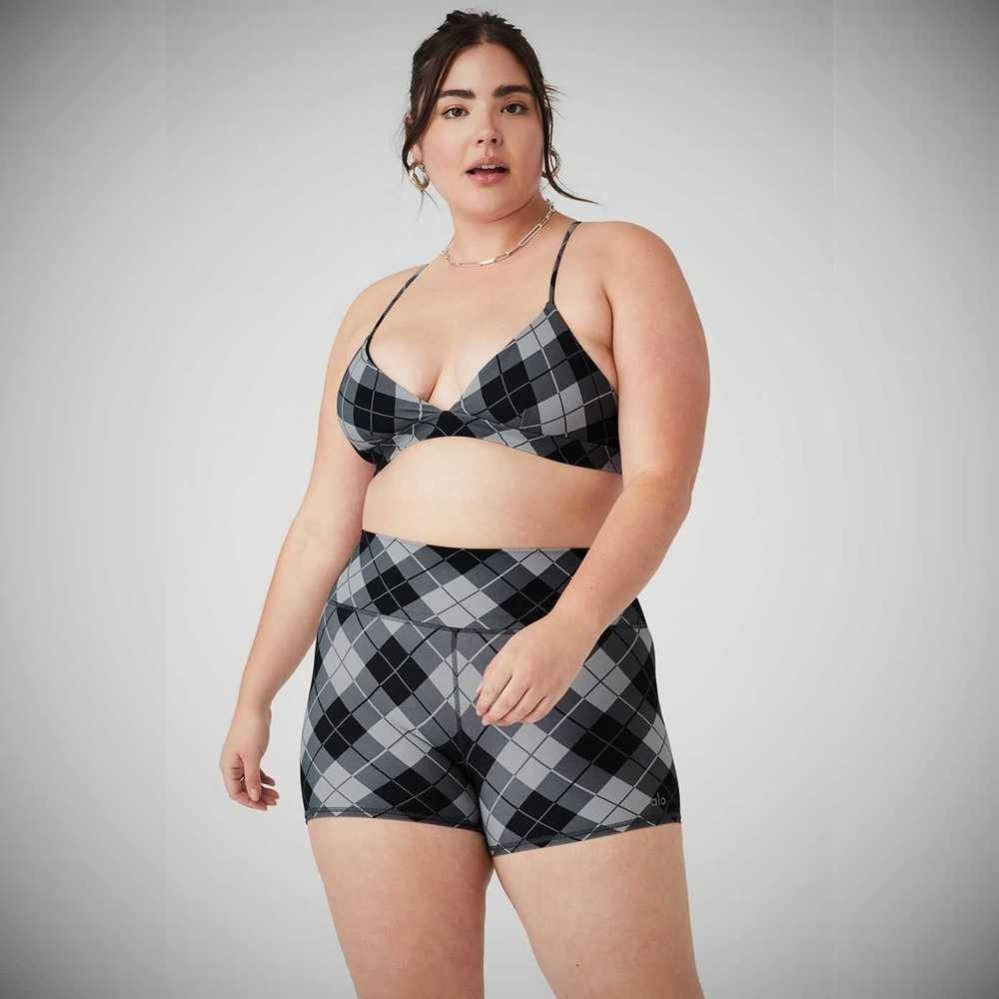 Alo Yoga Vapor Argyle Splendor BHs Damen Schwarz Grau | QZVBFE510