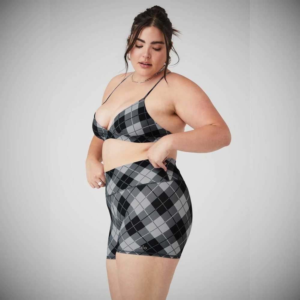 Alo Yoga Vapor Argyle Splendor BHs Damen Schwarz Grau | QZVBFE510