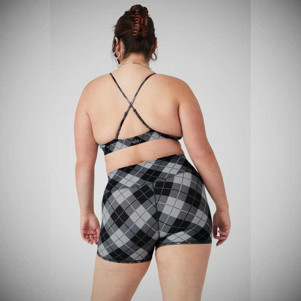 Alo Yoga Vapor Argyle Splendor BHs Damen Schwarz Grau | QZVBFE510