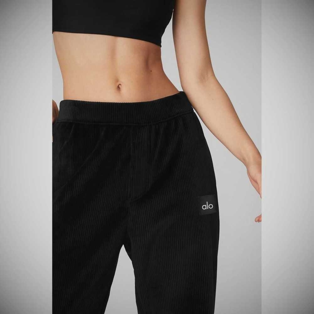 Alo Yoga Velour Baller Hose Damen Schwarz | LEACWT947