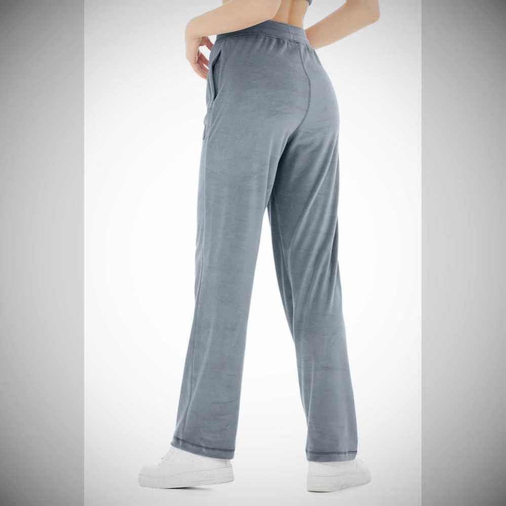 Alo Yoga Velour High-Taille Glimmer Weite Leg Hose Damen Blau | DGAVUP423