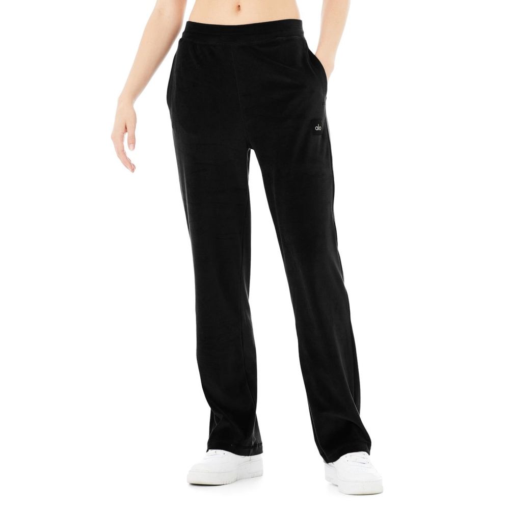 Alo Yoga Velour High-Taille Glimmer Weite Leg Hose Damen Schwarz | KCETAN297