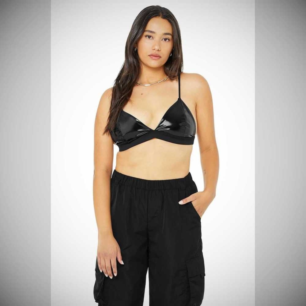 Alo Yoga Vinyl Sleek BHs Damen Schwarz | CAWQVR702