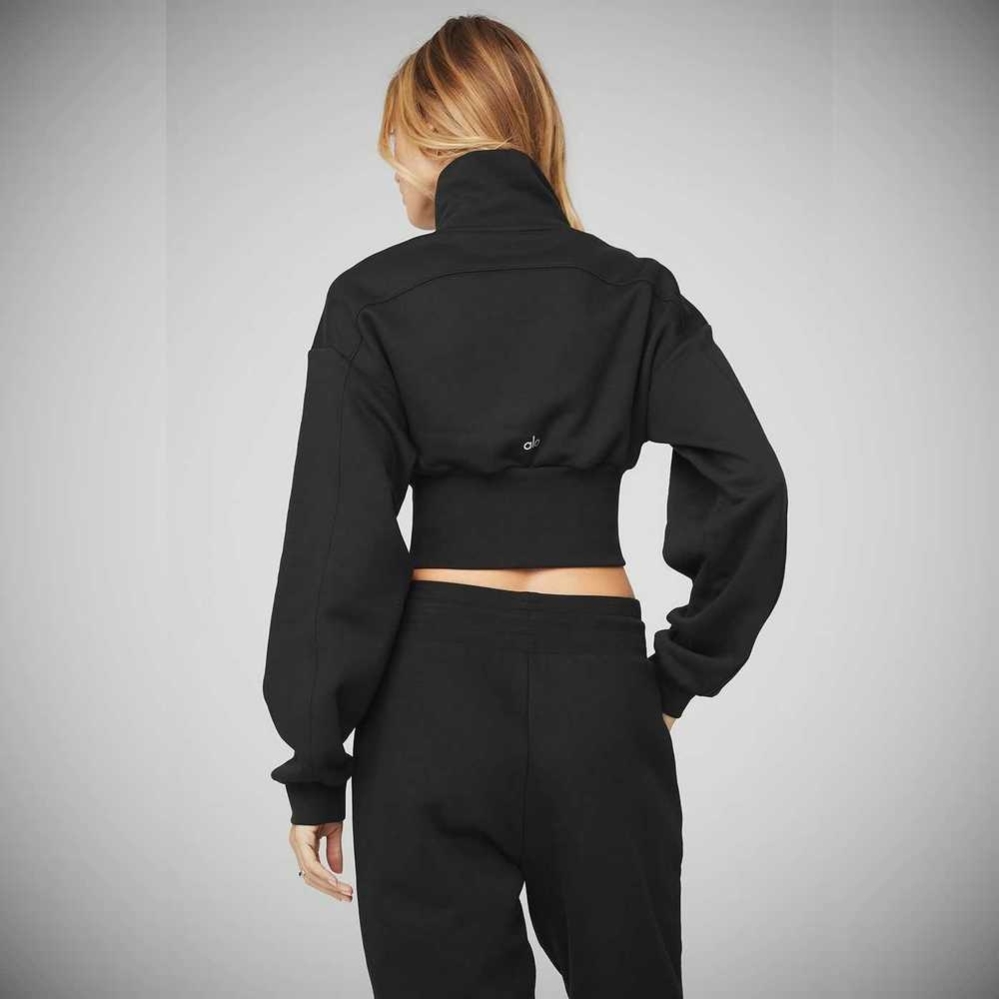 Alo Yoga Vixen Fleece 1/4 Zip Sweatshirts Damen Schwarz | HUOYWC471