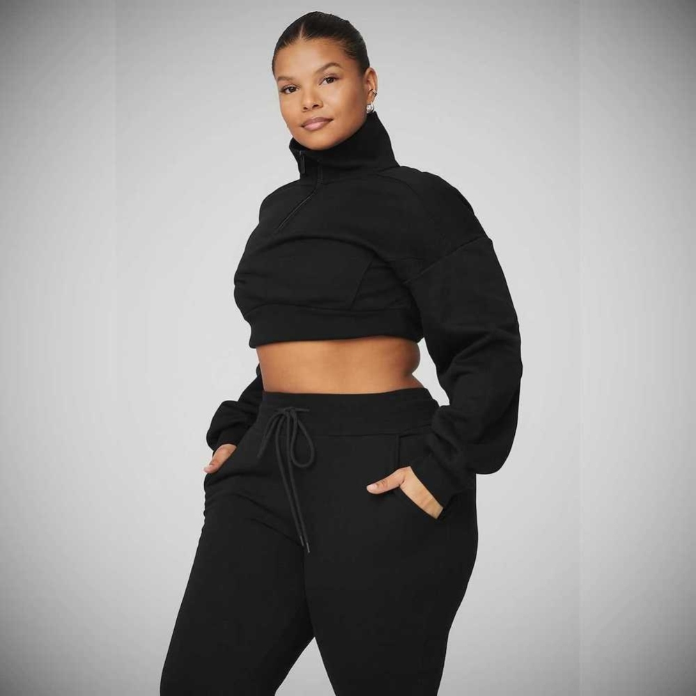 Alo Yoga Vixen Fleece 1/4 Zip Sweatshirts Damen Schwarz | HUOYWC471