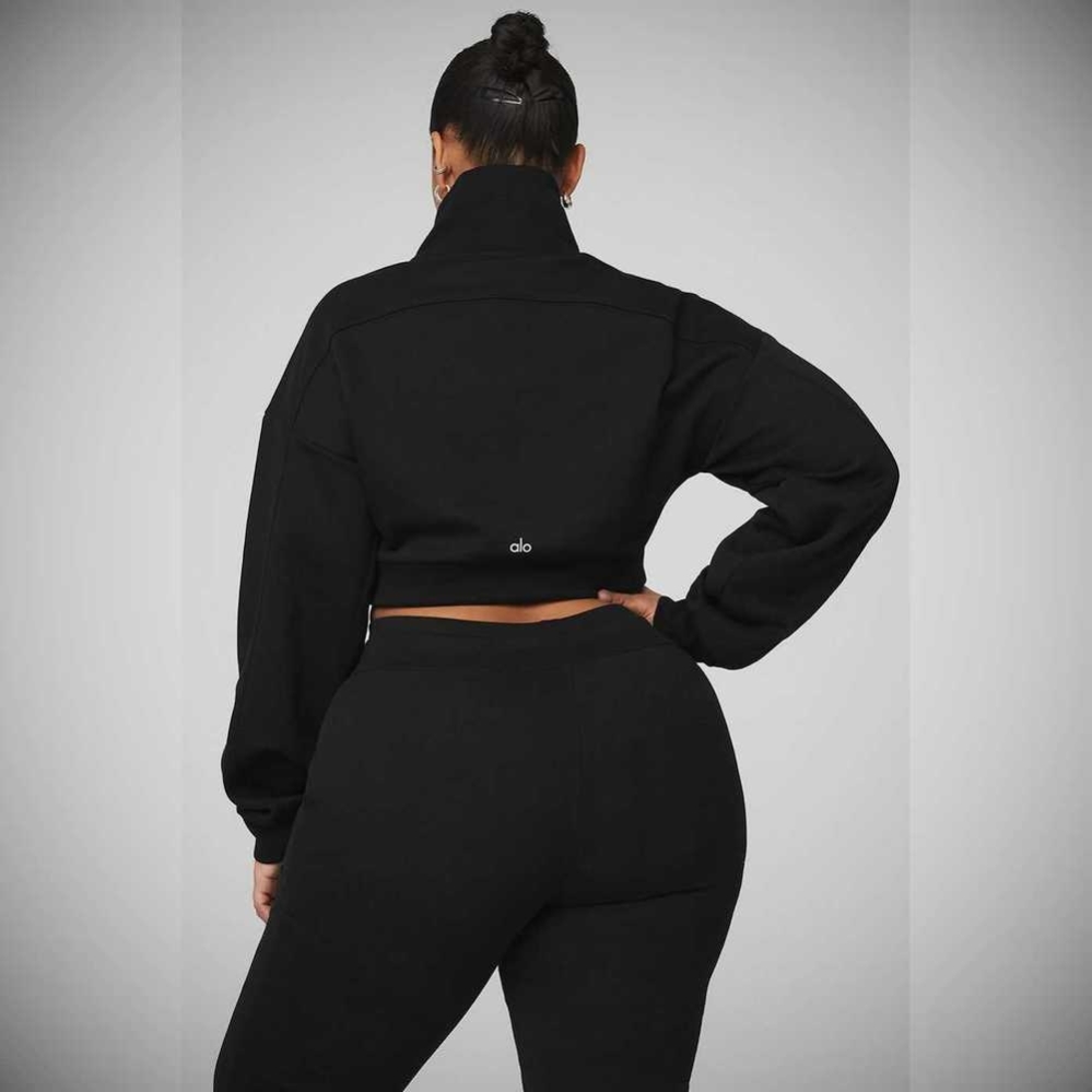 Alo Yoga Vixen Fleece 1/4 Zip Sweatshirts Damen Schwarz | HUOYWC471