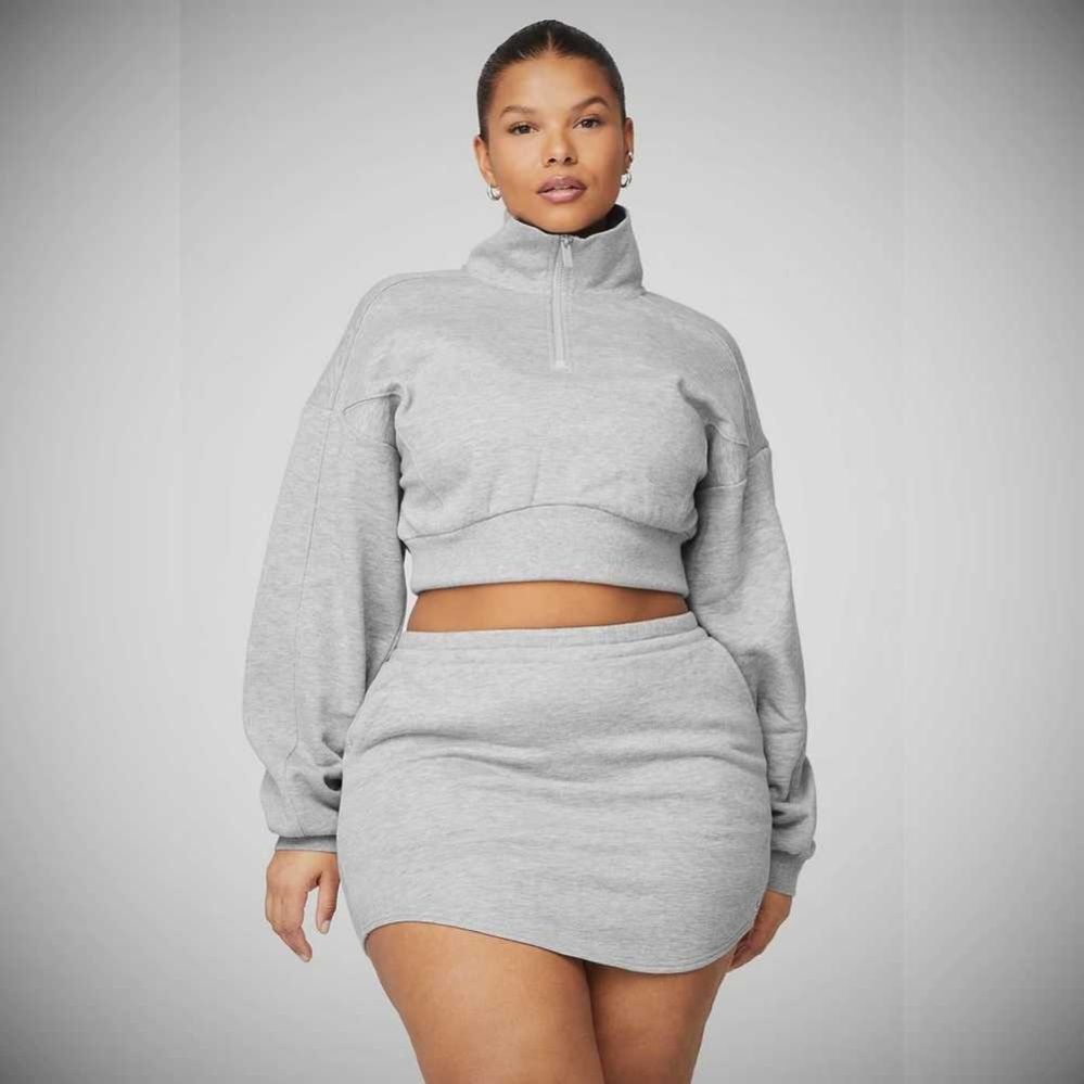 Alo Yoga Vixen Fleece 1/4 Zip Sweatshirts Damen Grau | YAMZUL189