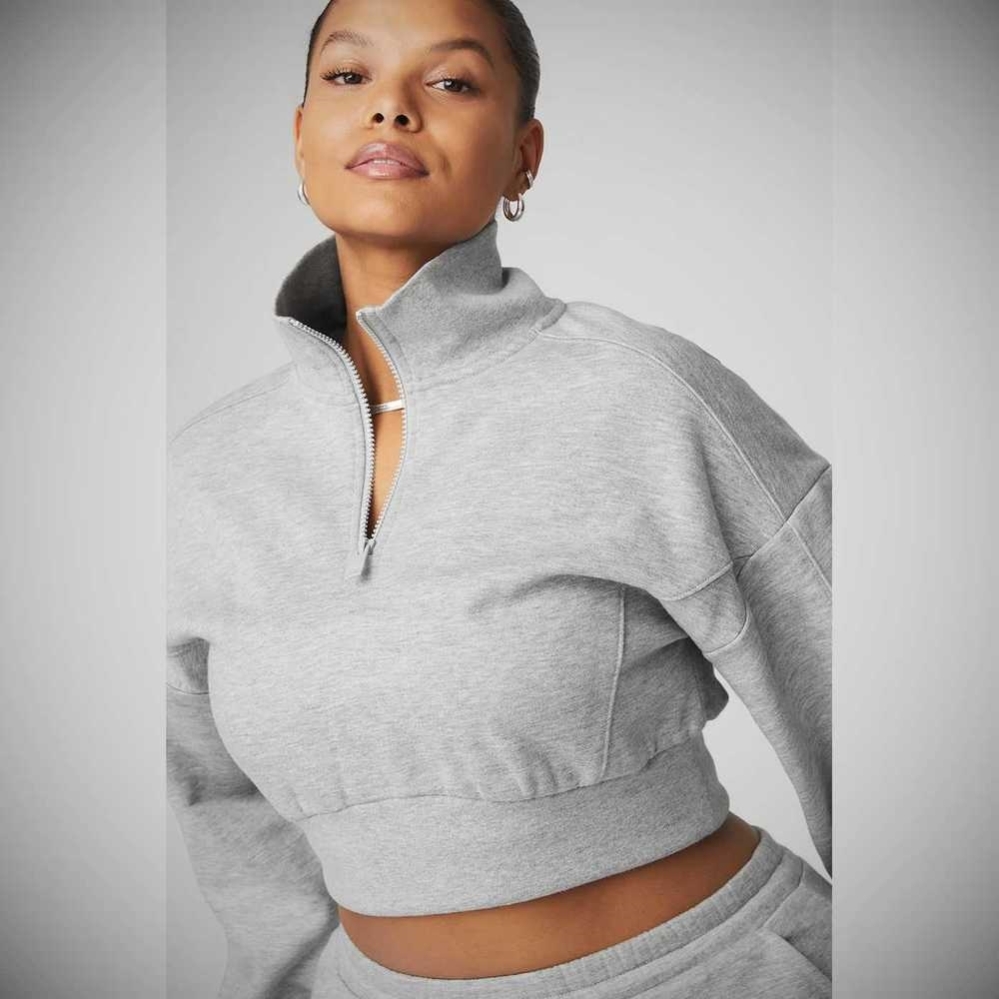 Alo Yoga Vixen Fleece 1/4 Zip Sweatshirts Damen Grau | YAMZUL189