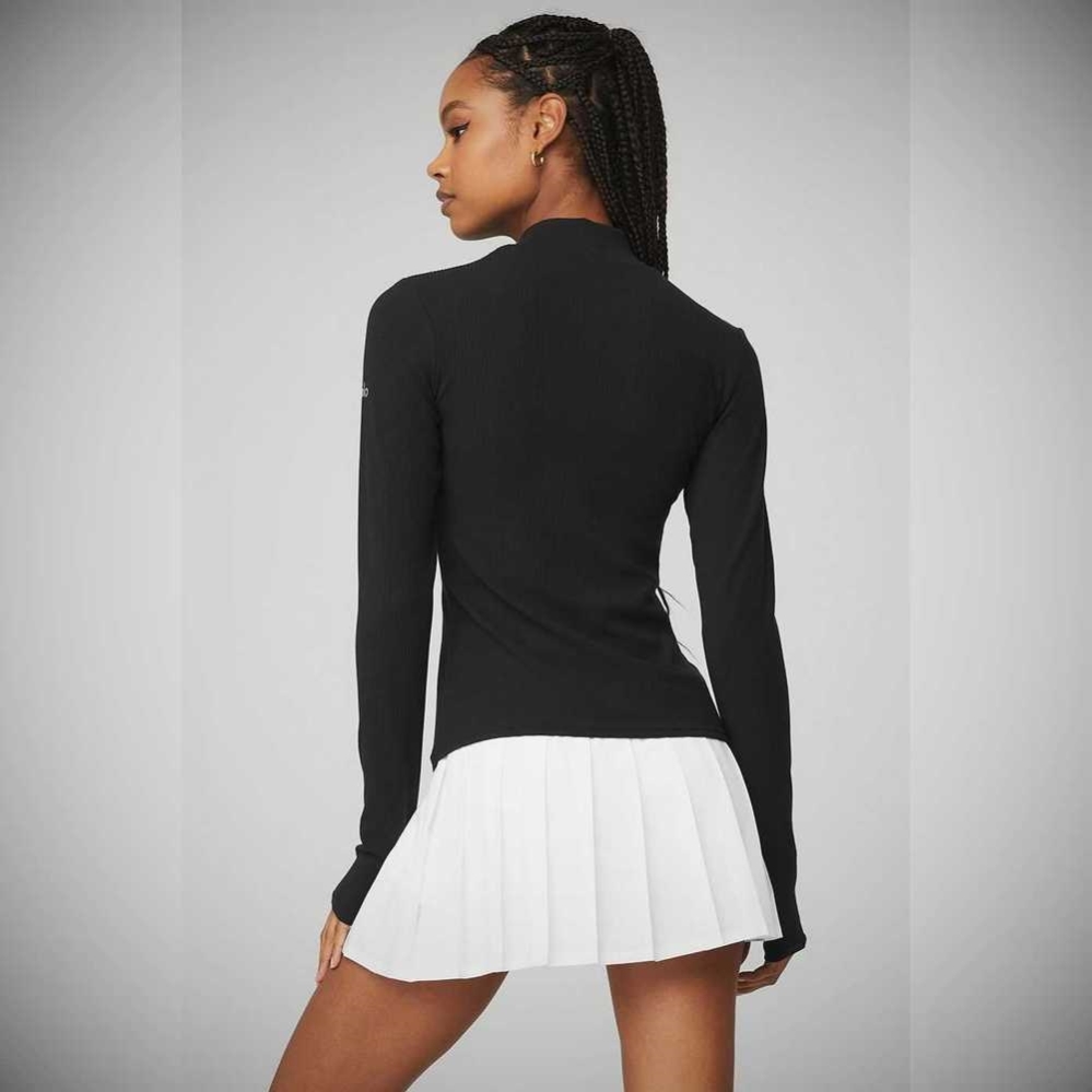 Alo Yoga Wellness Rib Mock Neck Long Sleeve Damen Schwarz | UPXIWM430